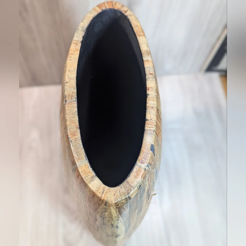 Crate & Barrel Butari Grand Wood Vase 10#s BOHO RUSTIC Southwestern